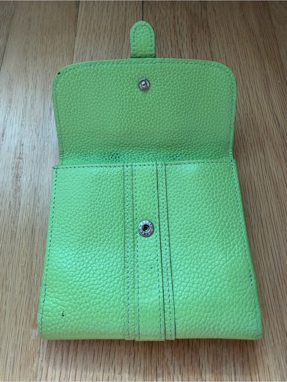Longchamp - Lime Green Leather Bifold Compact Wallet - Picture 2 of 11